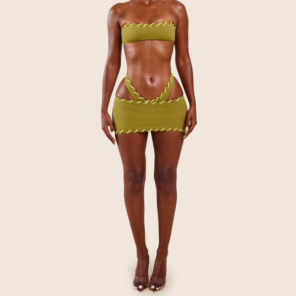 MTL Olive Green Strapless Bikini Set
